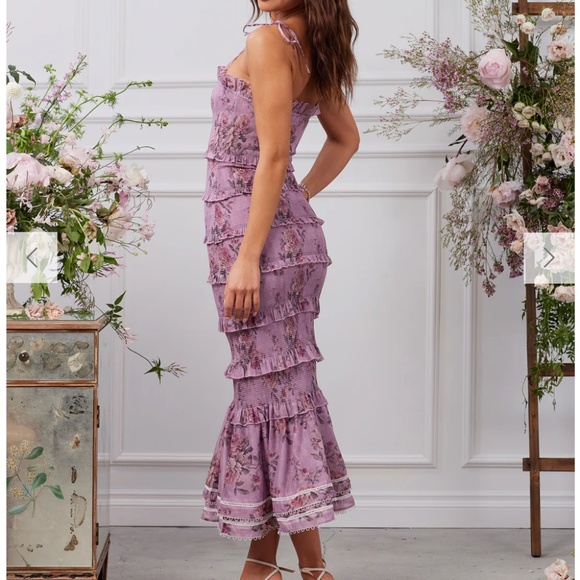 V. Chapman Lilac Tapestry Rose Tiered Geranium Dress SIZE 0 - Picture 4 of 6